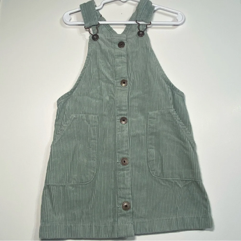 Oshkosh B'gosh Vestbak Girls 4T Celadon Green Corduroy Overall Jumper Pockets